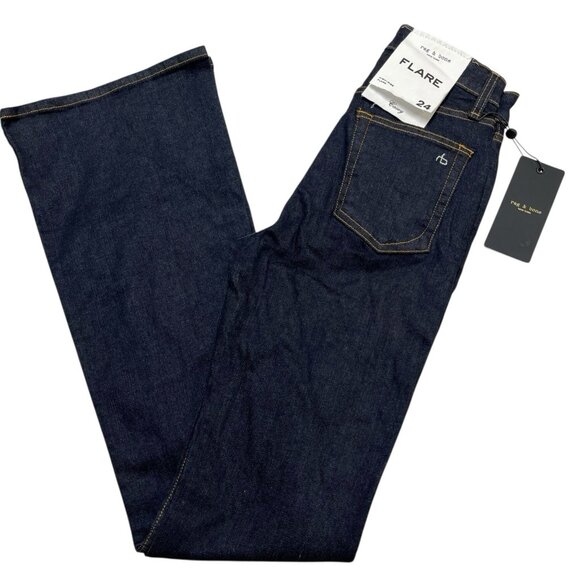 Rag & Bone Jeans Womens 24 Casey High Rise Flare Dark Rinse Denim Classic Boho - Picture 1 of 11